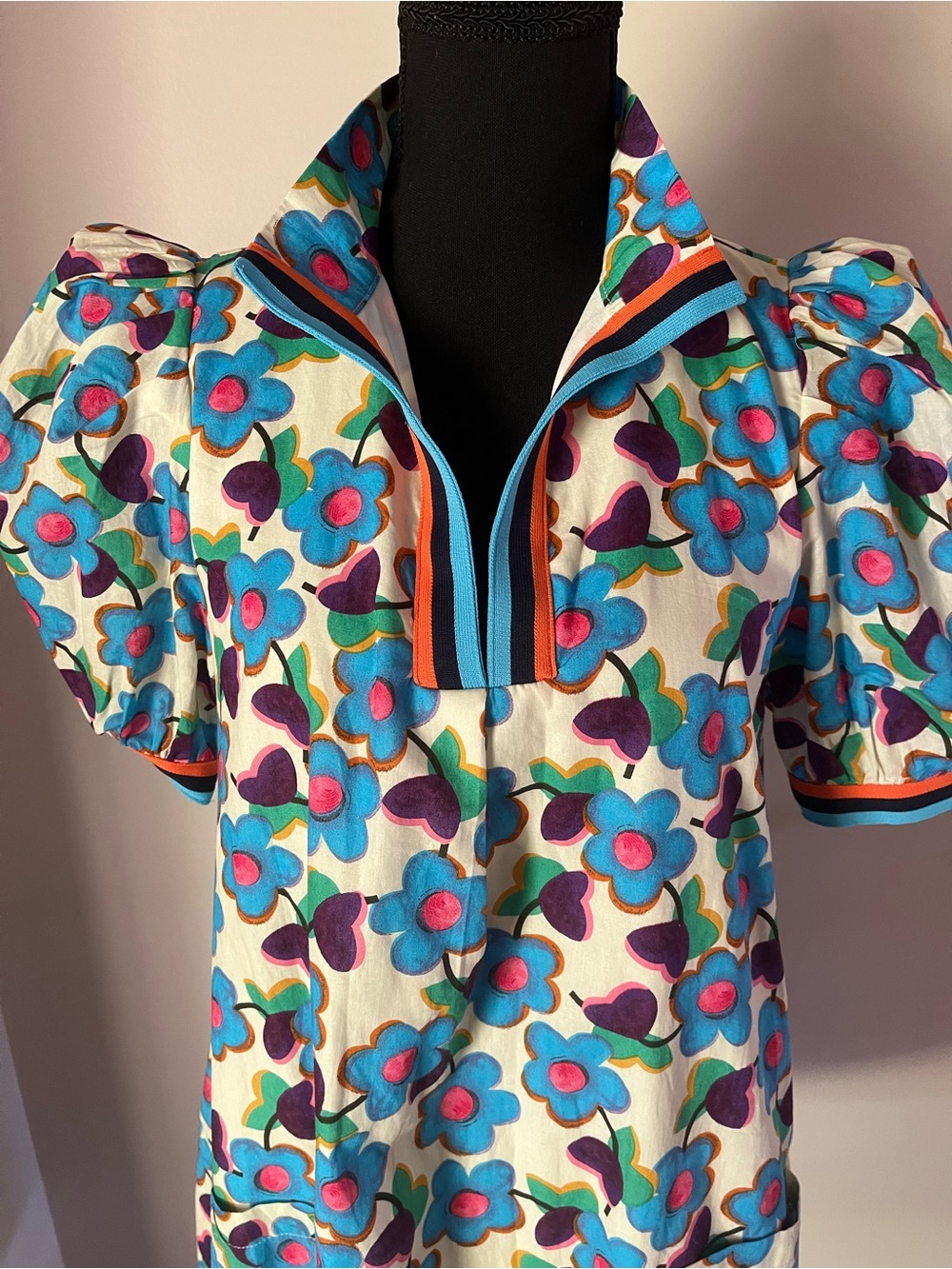 Entro Floral Puff Sleeve Shift Dress – Retro Mod Print with Pockets NWT⭐️ – Sz S - Picture 2 of 8